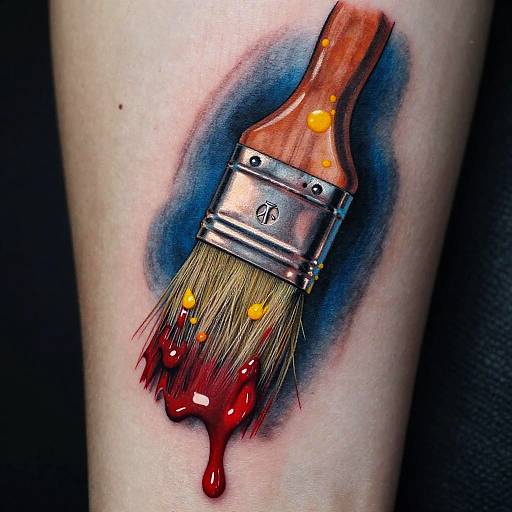 Realistic Paint Brush Tattoo Close-Up