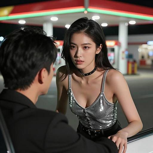 Nighttime Encounter at a Gas Station