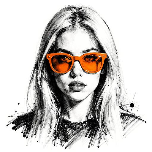 Edgy Ink Sketch Portrait with Orange Highlights