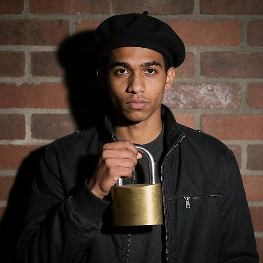 Dramatic Portrait of Man with Padlock