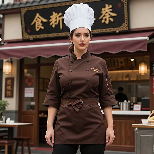 Confident Woman Chef in Stylish Brown Outfit
