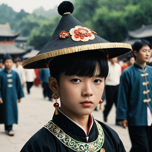 Young Woman in Traditional Chinese Attire with Ornate Hat