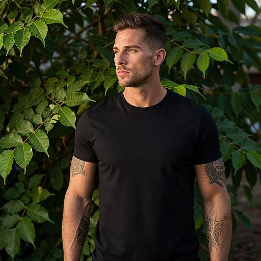 Cinematic Portrait of Tattooed Man Outdoors