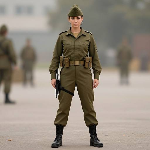 Realistic Woman in Army Uniform