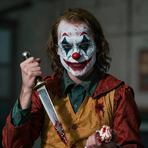 Sinister Clown with Bloodied Knife