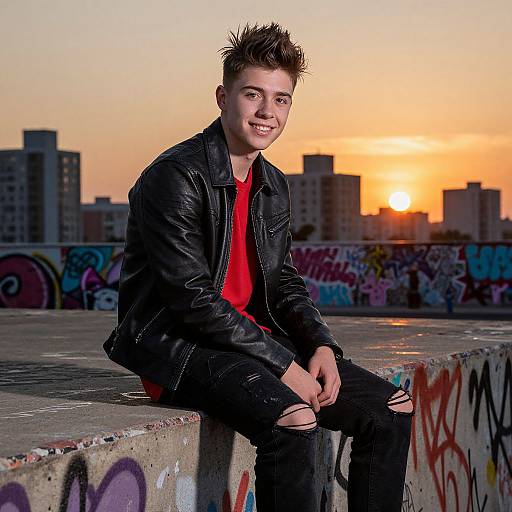 Young Man in Urban Sunset Scene