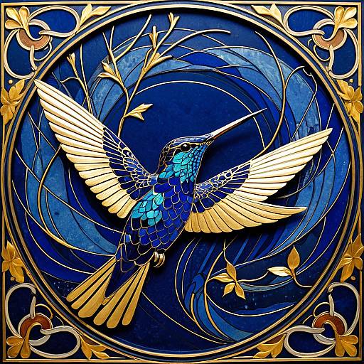 Art Nouveau Hummingbird in Gold & Lapis