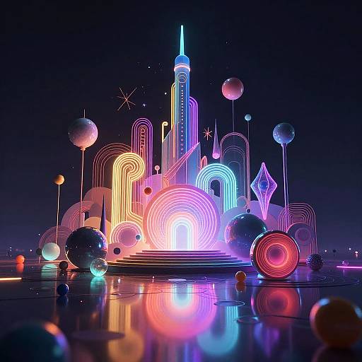 Surreal Neon Digital Landscape Art