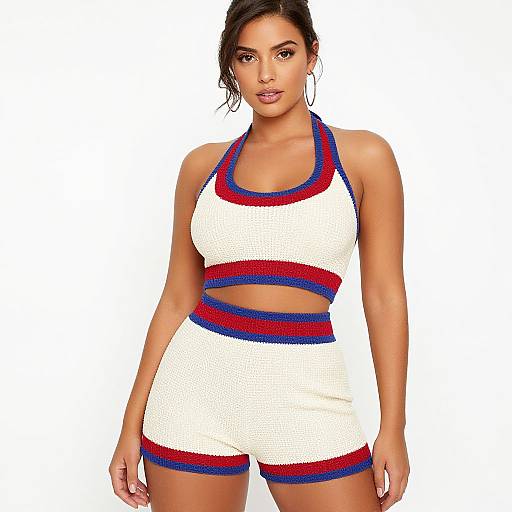 Sporty Chic Woman in Crocheted Outfit