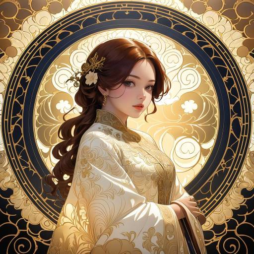 Serene Anime Elegance with Baroque Backdrop