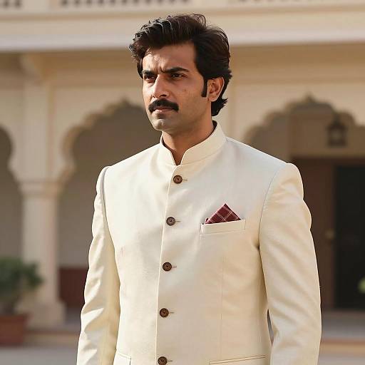 Indian Man in Cream Jodhpuri Suit