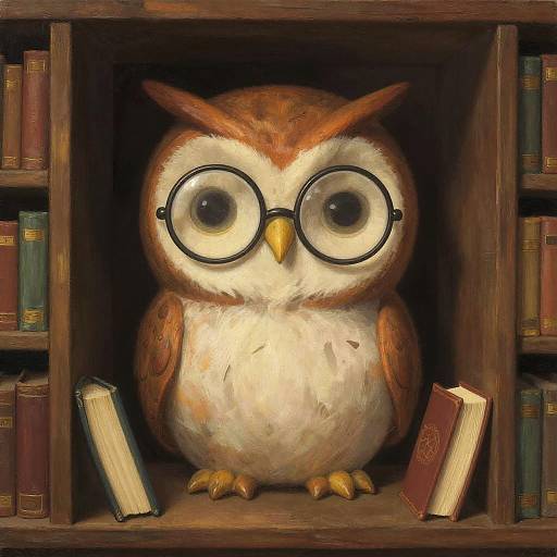 Whimsical Lowbrow Owl in Library