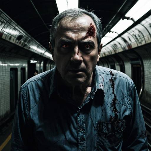 Horrified Man in Dark Subway Tunnel