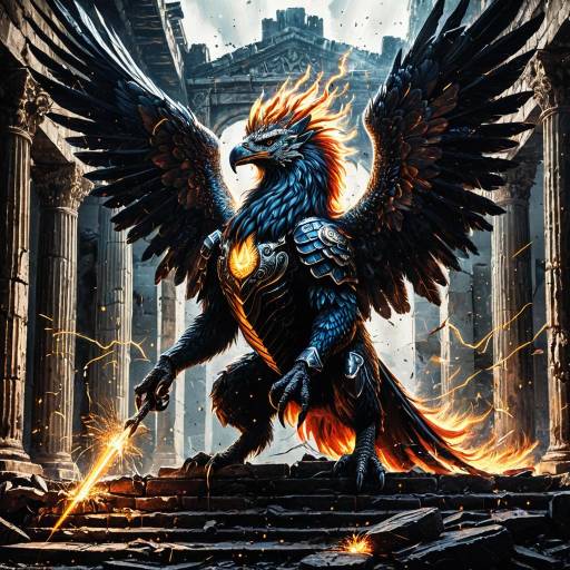 Epic Fantasy Griffin in Ruined Temple