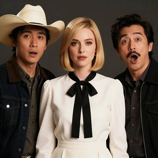 Three People in a Dimly Lit Scene