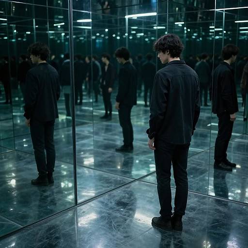Solitary Figure in Mirrored Labyrinth
