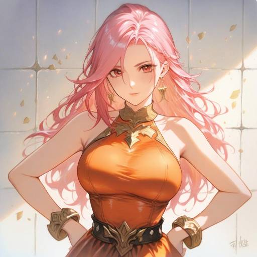 Elegant Girl in Orange Dress Jewelry