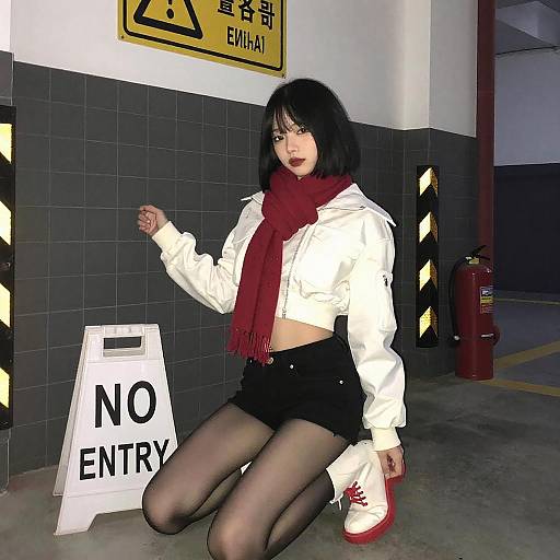 Young Woman in Industrial No Entry Scene