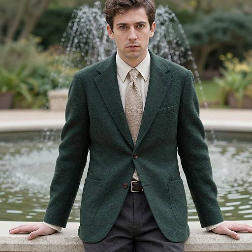 Man in Elegant Suit in Serene Garden