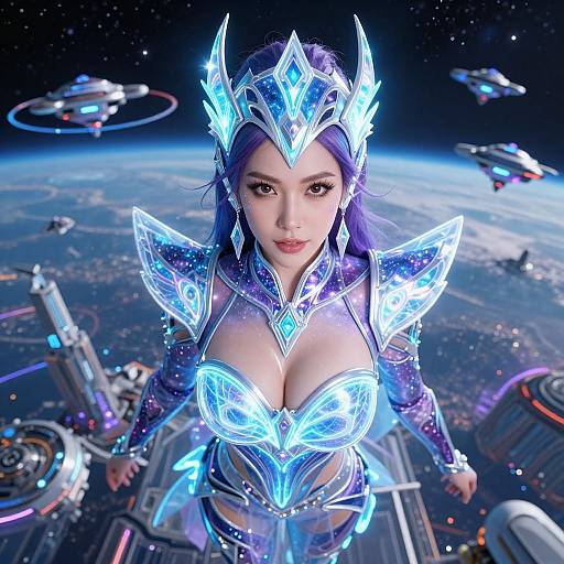 Futuristic Galaxy Queen in Holographic Costume