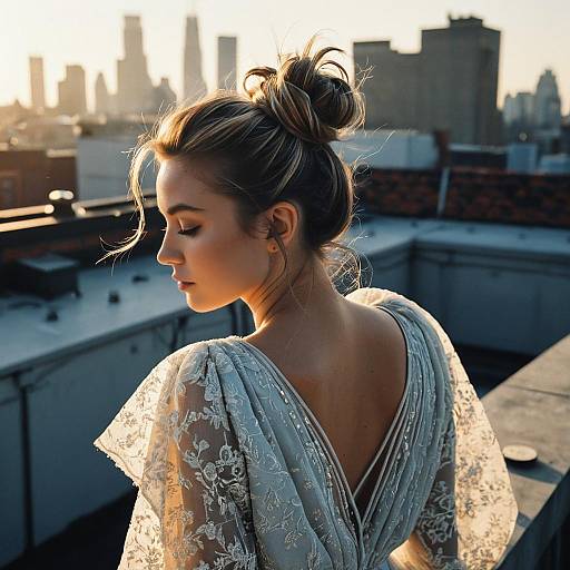 Elegant Rooftop Model with Messy Bun