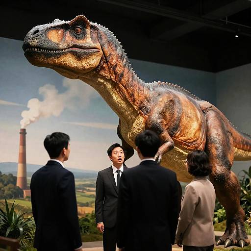 Indoor Dinosaur Exhibit with Visitors