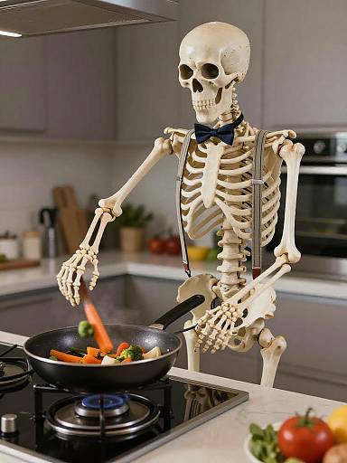 Skeleton Chef in Modern Kitchen