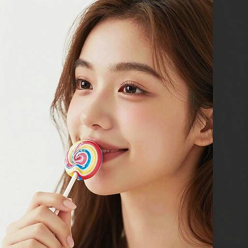 Young Woman Enjoying Colorful Lollipop