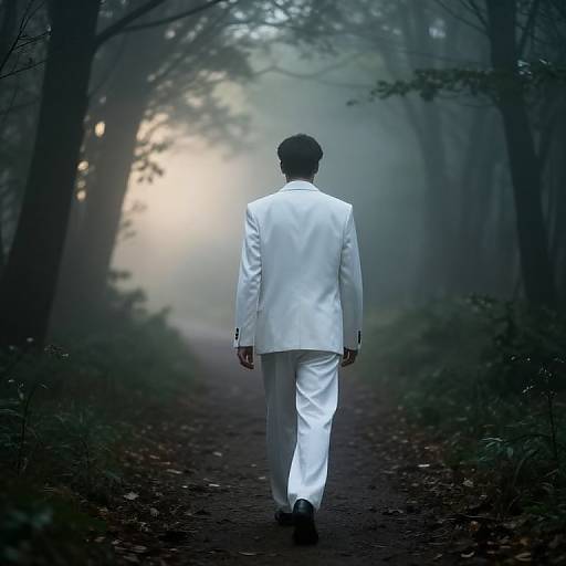 Mysterious Figure in Foggy Forest