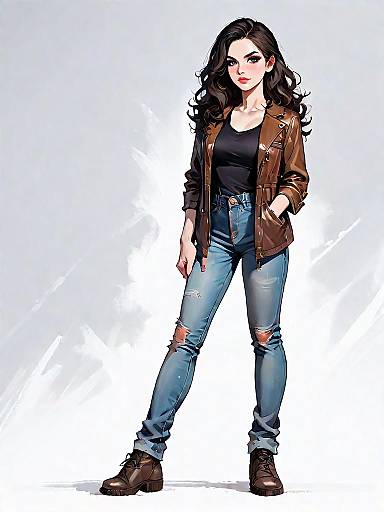 Woman in Brown Leather Jacket and Ripped Jeans