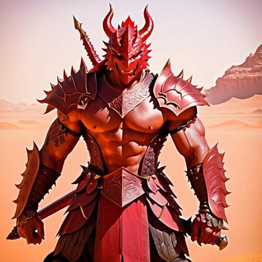 Muscular Dragonborn Warrior in Crimson Armor