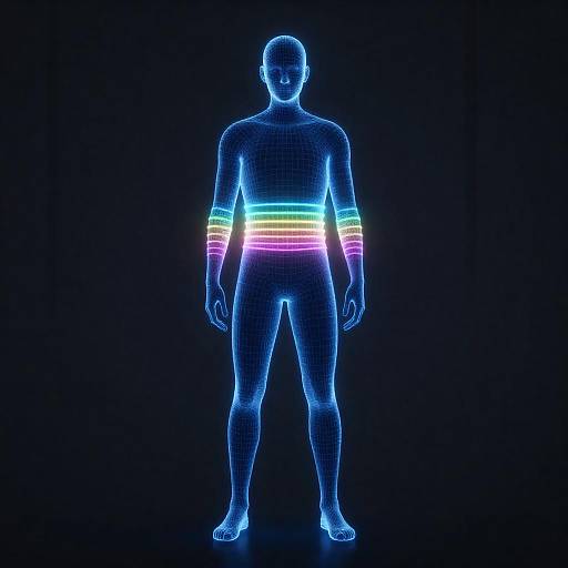 Illuminated Blue Silhouette with Rainbow Strips