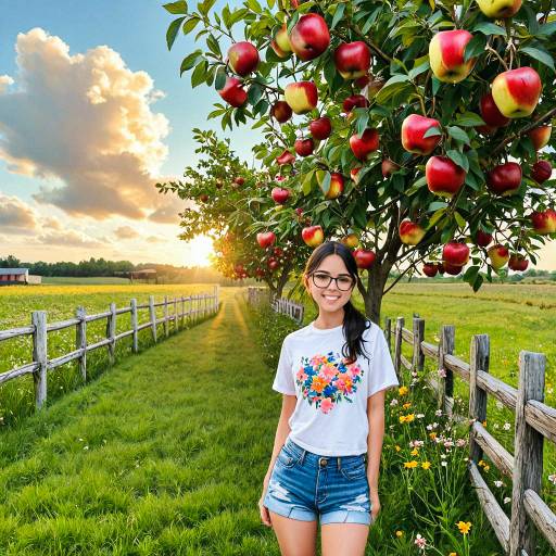 Cheerful Teenage Girl by Apple Tree Cheerful Teenage Girl by Apple Tree