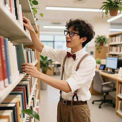 Enthusiastic Nerdy Librarian Organizing Books