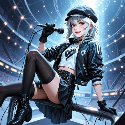 White-Haired Girl with Red Eyes and Microphone