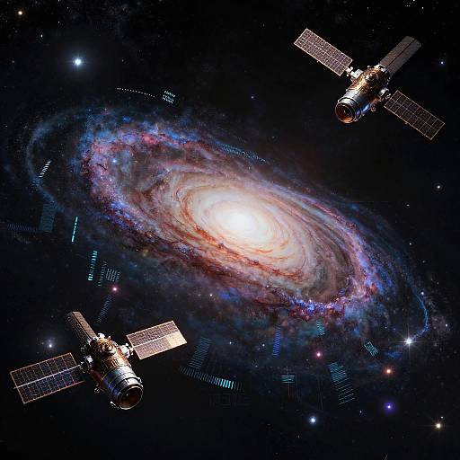 Cosmic Galaxy with Futuristic Satellites