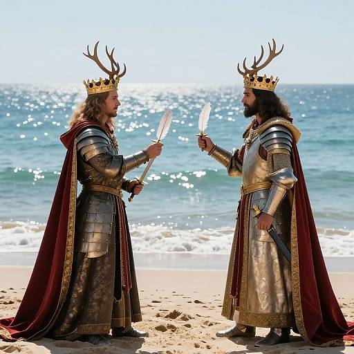 Regal Duel of Words on Beach