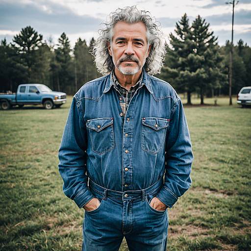 Senior Man in Denim Overalls Outdoors