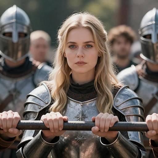 Blonde Woman in Medieval Armored Grasp