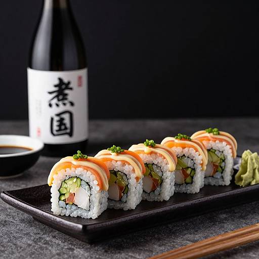 Elegant Sushi Roll with Sake Set