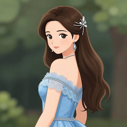 Anime Girl in Elegant Blue Dress