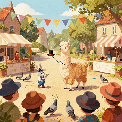 Llama Magic Show in Sunny Town Square
