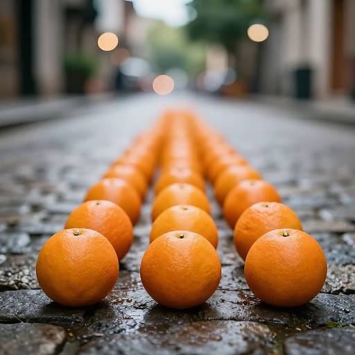 Vibrant Oranges on Wet Cobblestones