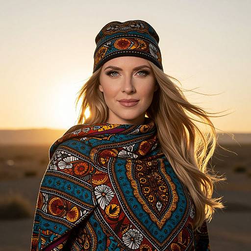 Radiant Woman in National-Patterned Attire