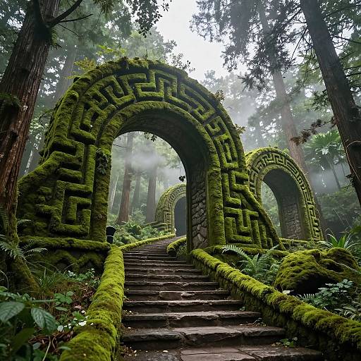 Mystical Forest Stairway with Archways