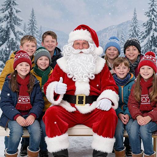 Santa with Children in Winter Wonderland