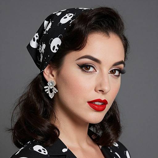 Rockabilly Pinup Woman with Panda Headscarf