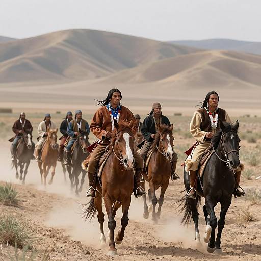Native American Tribe Riding Through Desert
