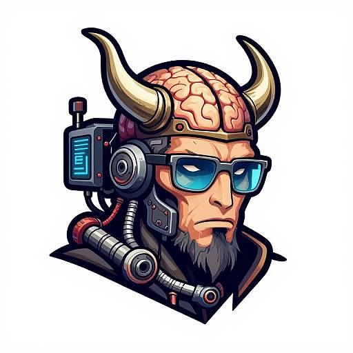 Cyberpunk Viking Transhumanist Mascot Logo