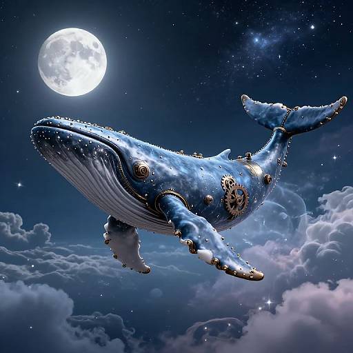 Steampunk Whale Gliding Through Cosmos